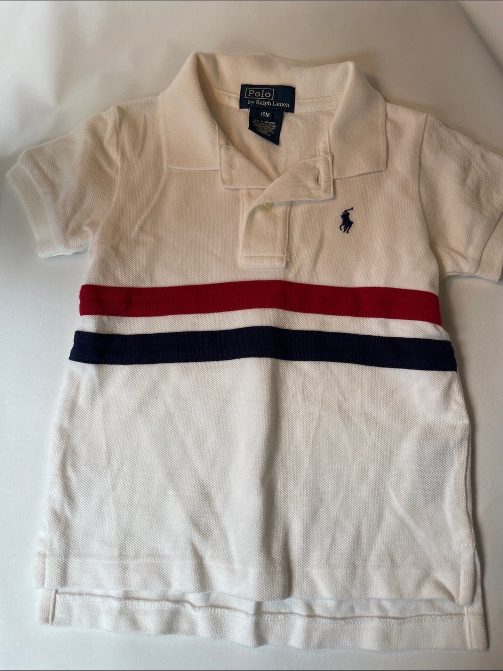 Polo by Ralph Lauren White Kids Polo with Red & Navy Stripes